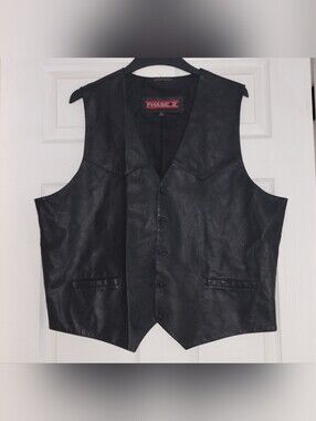Men's Phase 2 Black Leather Button Vest
